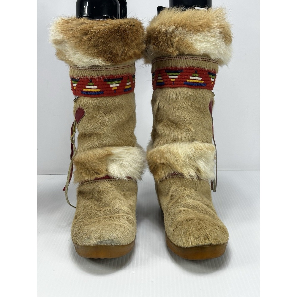 Vintage Tecnica Apres Goat Fur Winter Ski‎ Boots Made In Italy Beige Womens 36
